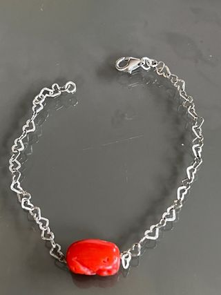 Braccialetto Argento 925 Cuore Corallo Rosso