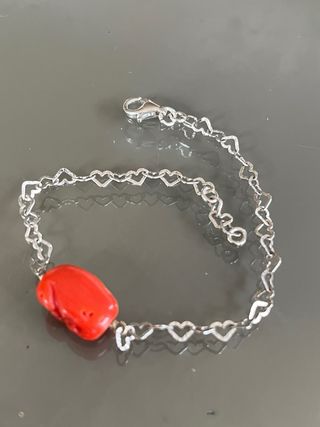 Braccialetto Argento 925 Cuore Corallo Rosso