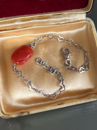 Braccialetto Argento 925 Cuore Corallo Rosso
