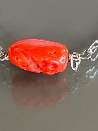 Braccialetto Argento 925 Cuore Corallo Rosso