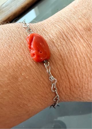 Braccialetto Argento 925 Cuore Corallo Rosso