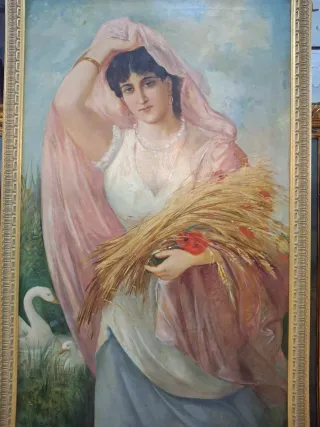 Lote 5 cuadros antiguos y antiguedades