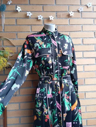 Vestido Pinko Negro Estampado Flores