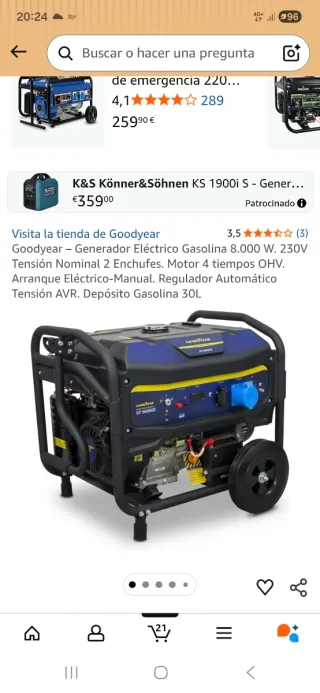 Generador eléctrico goodyear 8000w 230v