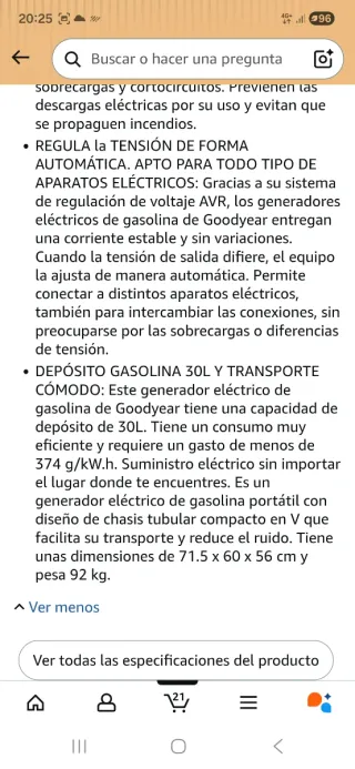 Generador eléctrico goodyear 8000w 230v