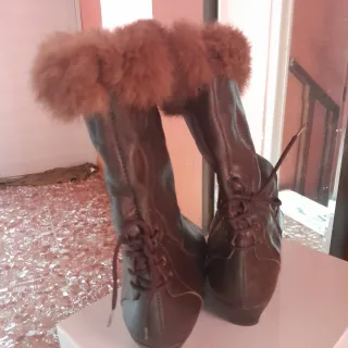 Stivaletti pelle marrone con pelliccia n.40