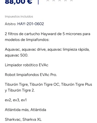 Filtros Hayward RCX70101