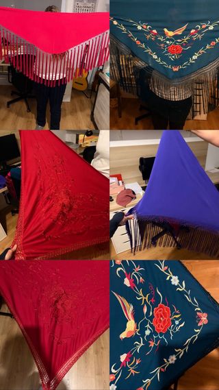 Mantones Flamenca Rojo y Azul Marino