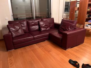 Sofá modular multiposición piel granate