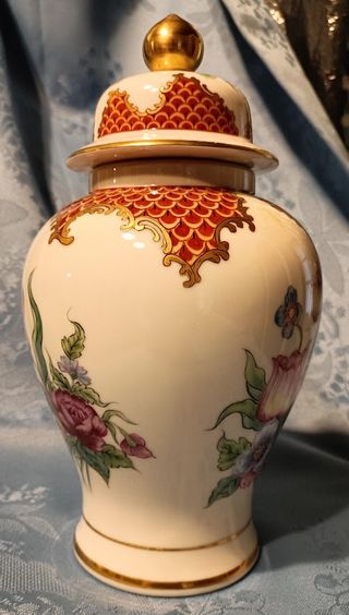 Potiche vintage decoro fiori e oro