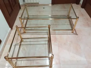 Mesas de centro cristal y metal dorado