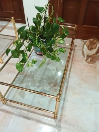 Mesas de centro cristal y metal dorado