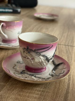 Juego de té porcelana dragón rosa