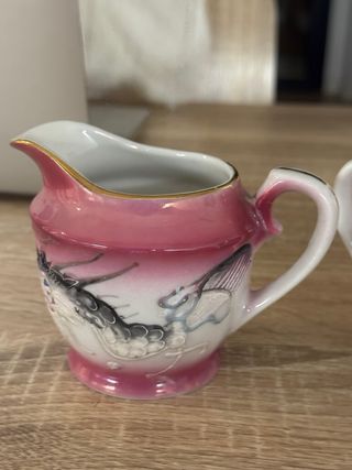 Juego de té porcelana dragón rosa