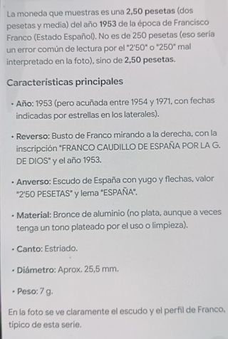 3 Monedas 2'50 PTAS 1953 5€/unidad