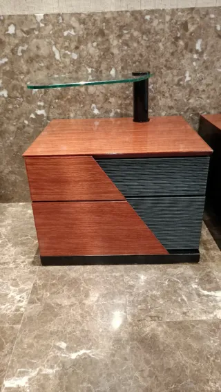 Conjunto Muebles Dormitorio Madera y Cristal