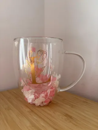 Taza Cristal Letra L Flores Rosas Doradas