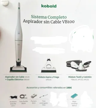 Aspirador Kobold VB100 sin cable completo