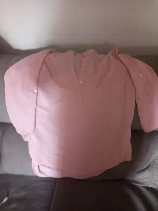 Chaleco largo mujer azul y camisa