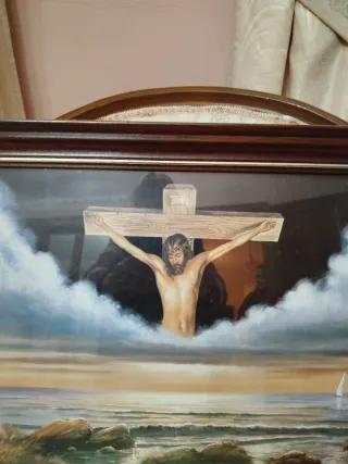 Cuadro religioso madera y cristal