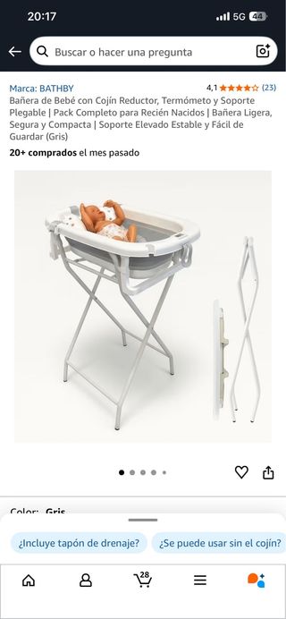 Bañera Plegable Bebé con Patas Antideslizantes