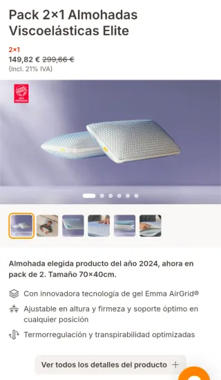 2*Almohada Emma Viscoelástica Elite 40x70