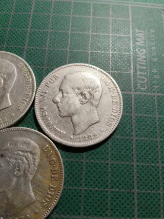 3 Monedas 5 pesetas Plata Española