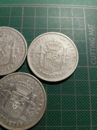 3 Monedas 5 pesetas Plata Española