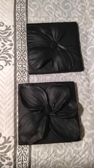 Juego 3 Cuadros Flor Diseño Negro