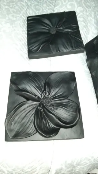 Juego 3 Cuadros Flor Diseño Negro