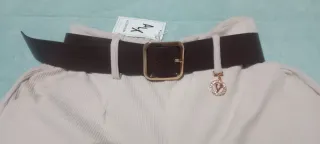 Calças bombazina bege com cinto