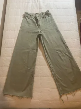 Pantalones Zara Campana Tiro Alto Rosa y Verde T11