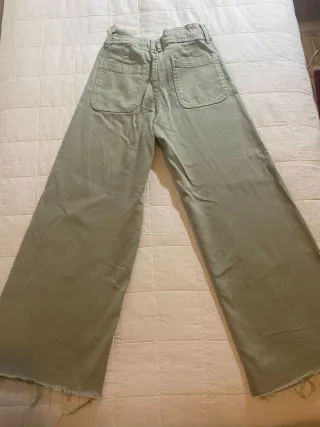 Pantalones Zara Campana Tiro Alto Rosa y Verde T11