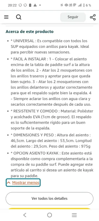 Asiento tabla paddle surf