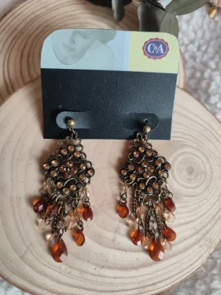 Pendientes vintage ámbar y dorado