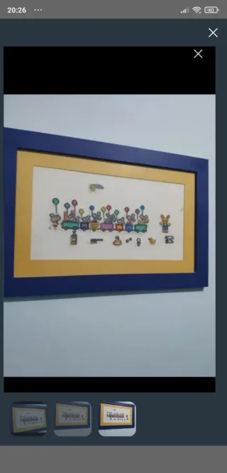 Cuadro punto de cruz infantil .Hecho a mano.