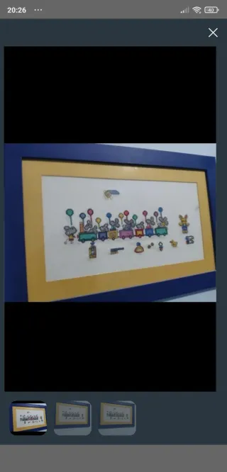 Cuadro punto de cruz infantil .Hecho a mano.