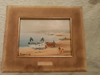 Óleo firmado Bastida playa barcas