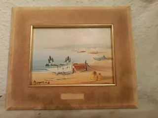 Óleo firmado Bastida playa barcas