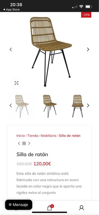 2 Sillas Ratán y Metal Nuevas