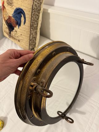 Espejo Náutico Ojo de Buey Marrón/Dorado