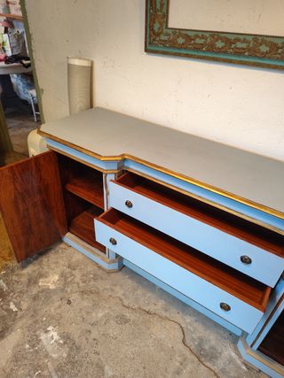 Mueble Antiguo Azul y Oro