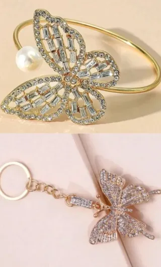 Conjunto bisutería "Mariposas" Pulsera + llavero.