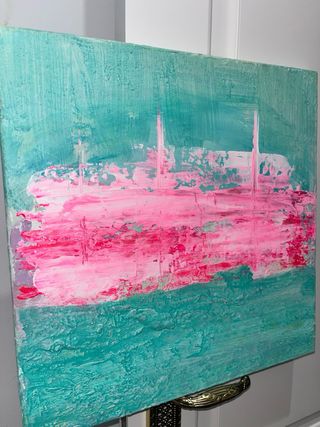Cuadro abstracto rosa y turquesa color de verano