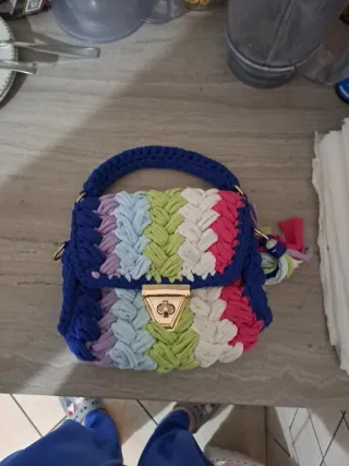 Borsa donna blu multicolor fatta a mano