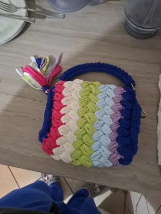 Borsa donna blu multicolor fatta a mano