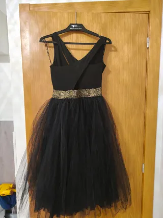 Vestido fiesta negro y dorado