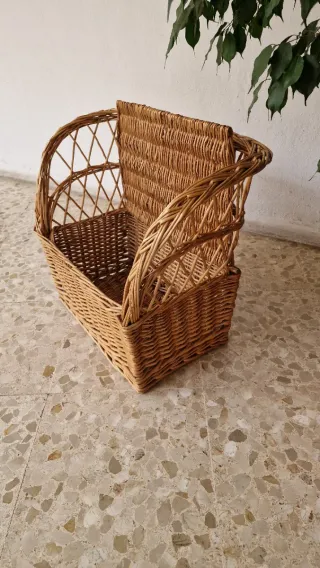 Sillón baúl almacenaje juguetes de mimbre, niñ@s