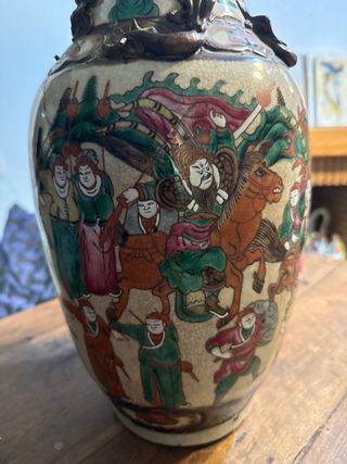 Jarrón Cerámica China S.XIX Pintado a Mano