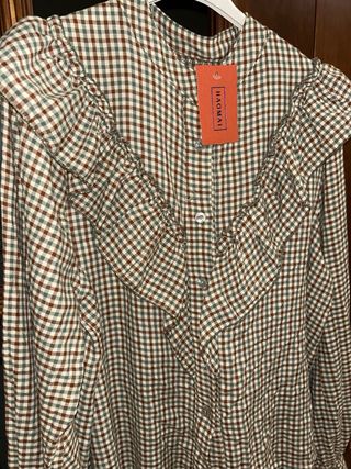 Blusa cuadros HAOMAI marrón y verde